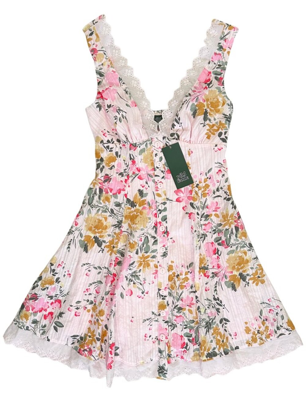 SALE!! Wild Fable, Button-Front Mini Empire Waist Dress, Pink Floral, Size XXS - Picture 3 of 10